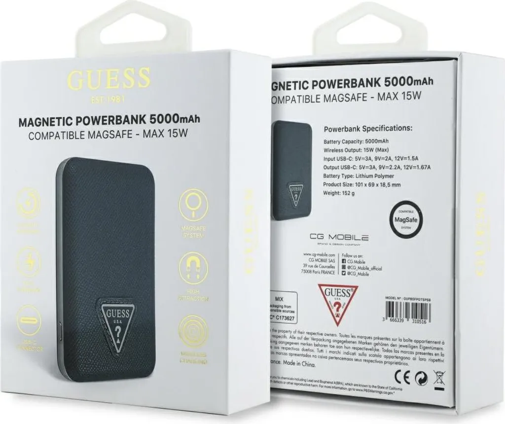 Batterie MagSafe 5000mah Guess avec logo triangle grainé bleu chic
