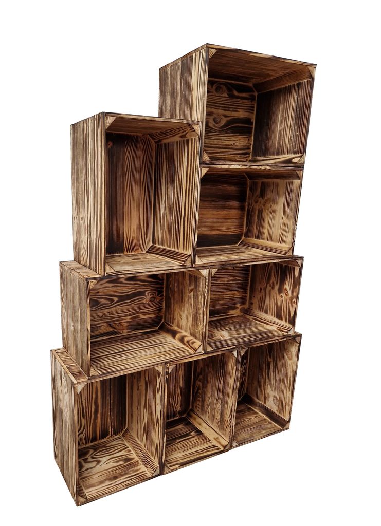 A stack of wooden crates against a white background.
