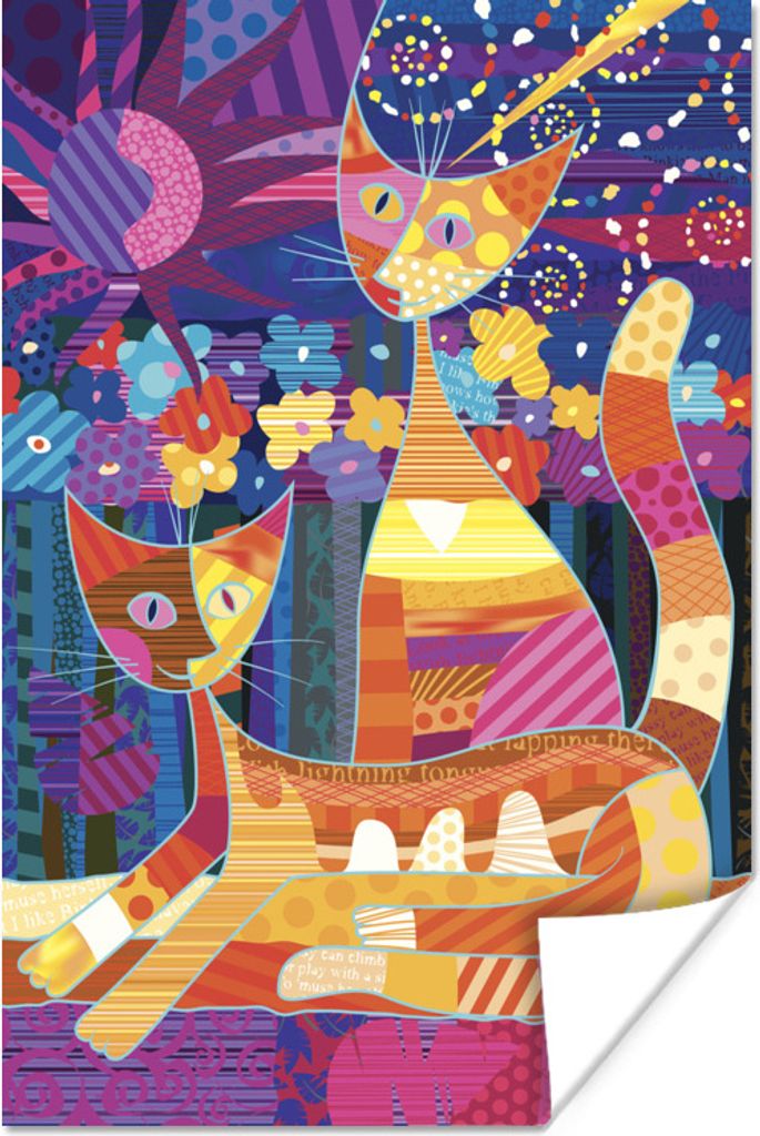 MuchoWow Poster Eine Illustration von ein paar Pop-Art-Katzen 20x30 cm - Papierdruck