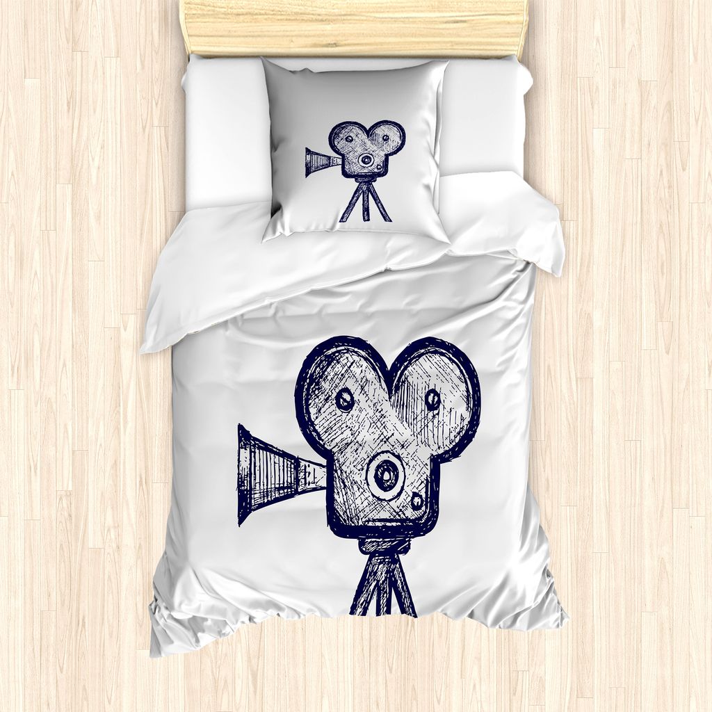 ABAKUHAUS Kino Bettbezug Set für Einzelbetten, Sketch-Projektor, Milbensicher Allergiker geeignet mit Kissenbezug, 135 cm x 200 cm - 80 x 80 cm, V...