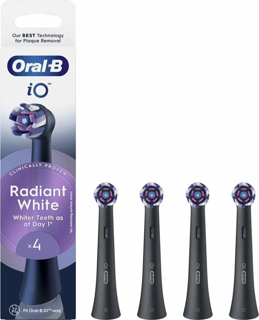 Brossettes iO Radiant White Noires avec Action Blancheur Pack de 4