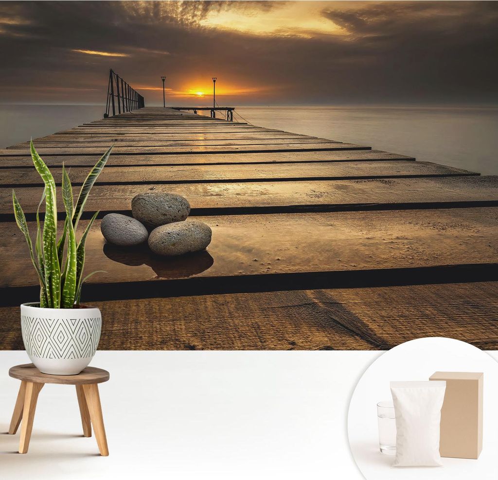 Fototapete - 208x146 cm - Tapete - Wandtapete - Wandbilder - Dekofolie - Tapete Folie - Wand - Dekoration - Wohnzimmer - Sonnenuntergang