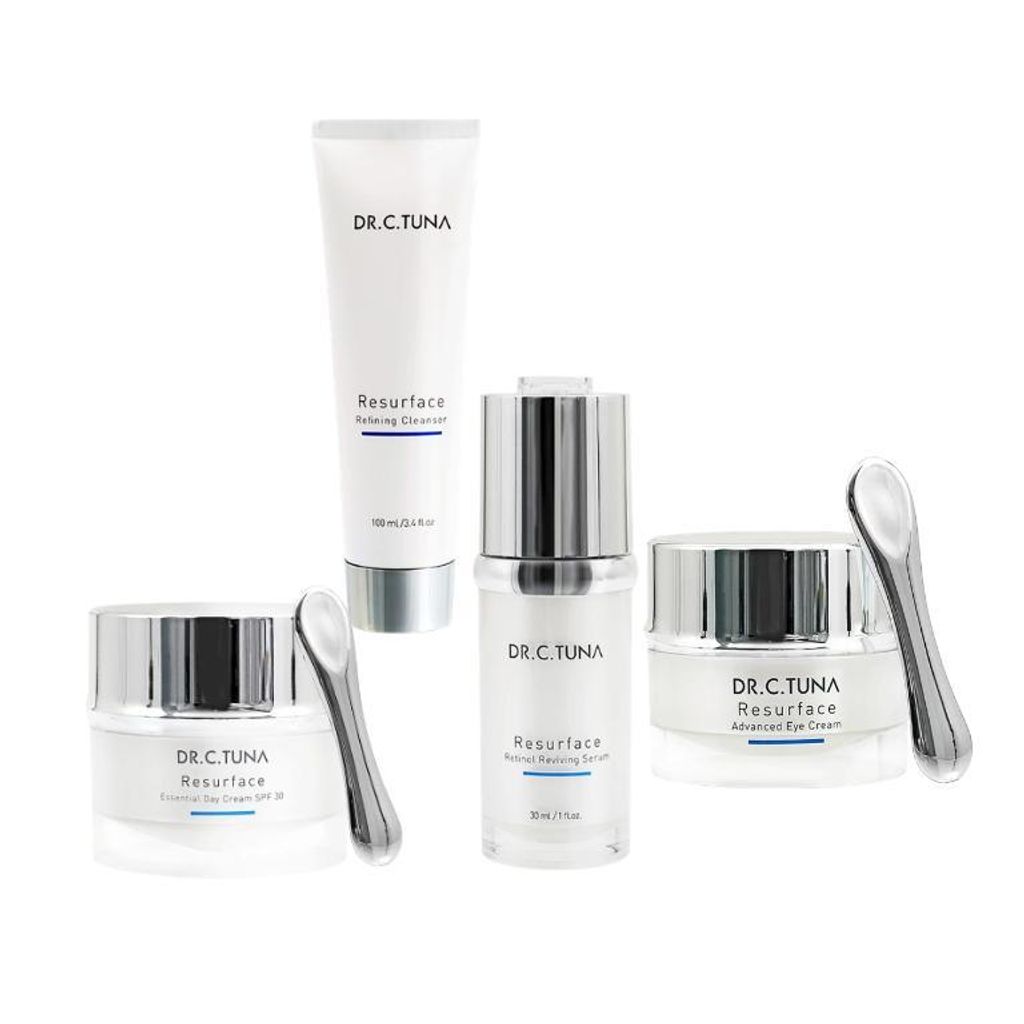 Farmasi Resurface Gesichtspflege Set 4-teilig – Retinol Anti-Aging Pflege, Serum, Tagescreme SPF30, Augencreme & Reinigungsgel I KBruShop