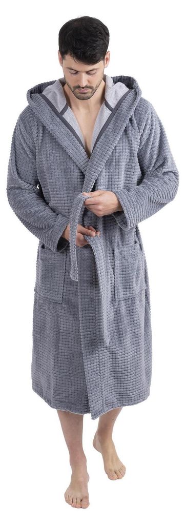 Wewofashion Herren Bademantel Kapuze 1101-2431 Grau Produktbild 