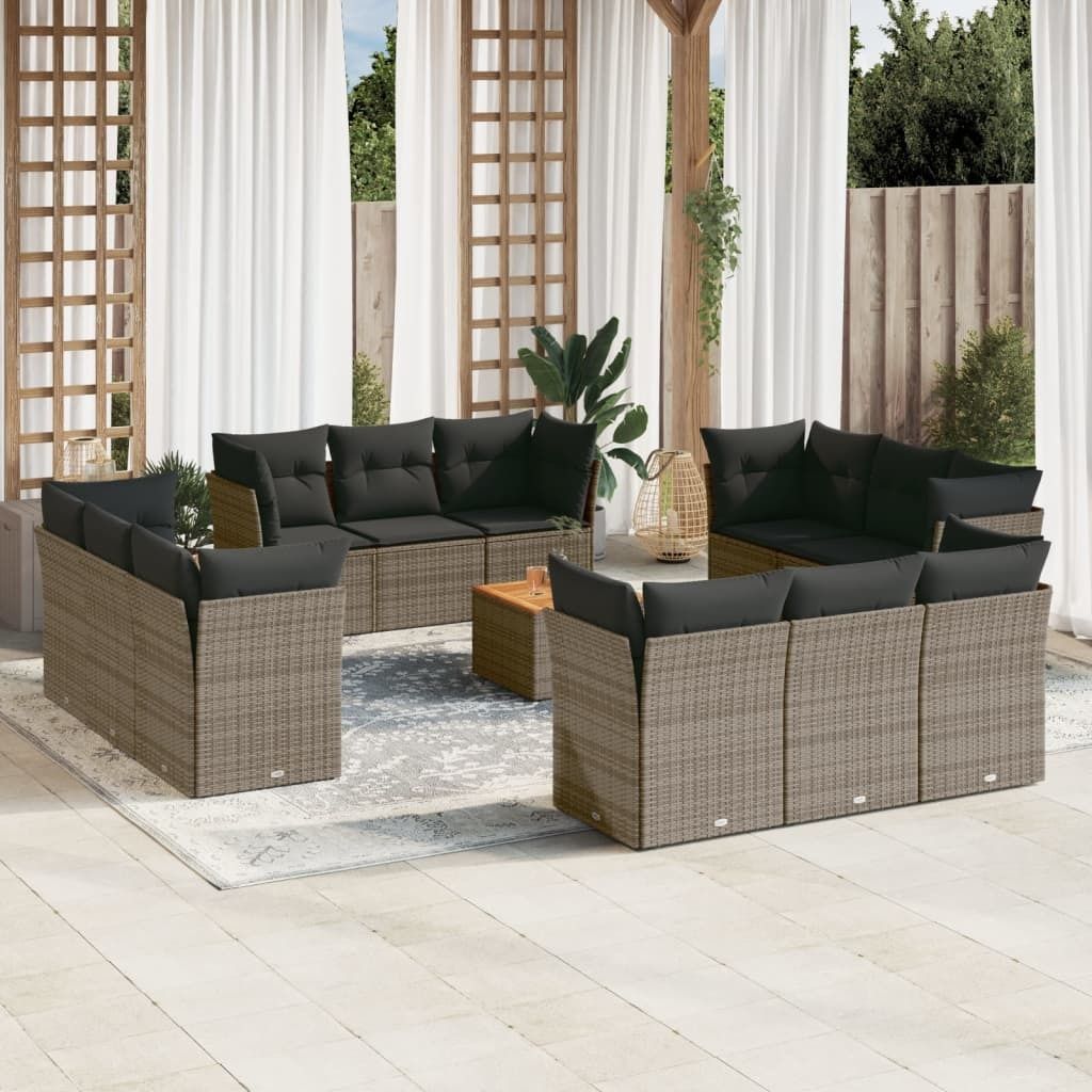 Maison Exclusive - 13-tlg. Garten-Sofagarnitur mit Kissen Grau Poly Rattan