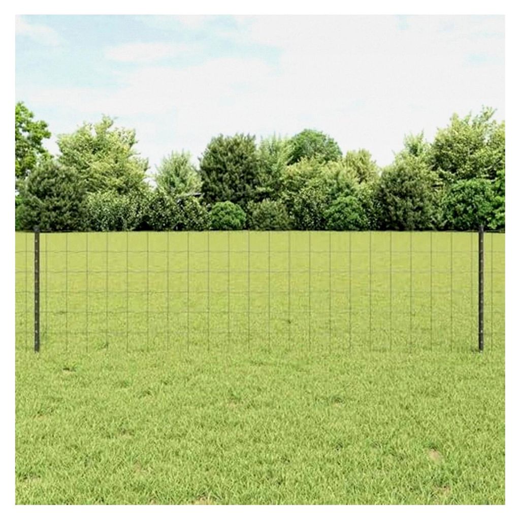 Euro-Zaun mit 5 U-Posten Grau 0,6 x 10 m Stahl, Mobiler Gartenzaun für Garten, Hof, Hühnerzaun, Kaninchengehege