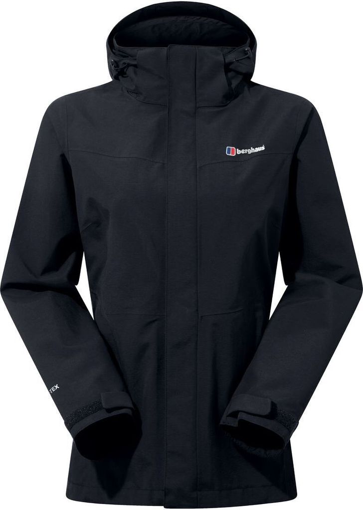 Schwarze Hardshelljacke für Damen; Hillwalker InterActive Shell Jacket von Berghaus; mit Kapuze und Reißverschlusstaschen.