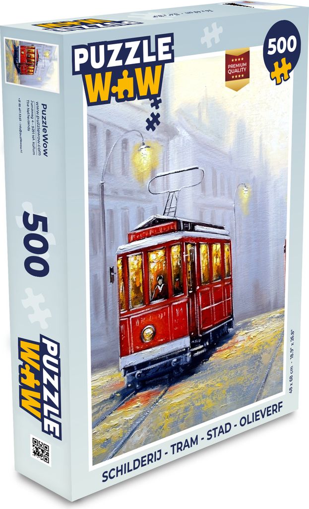MuchoWow Puzzle 500 Teile Gemälde - Straßenbahn - Stadt - Öl - Denken - Spiel - Toy