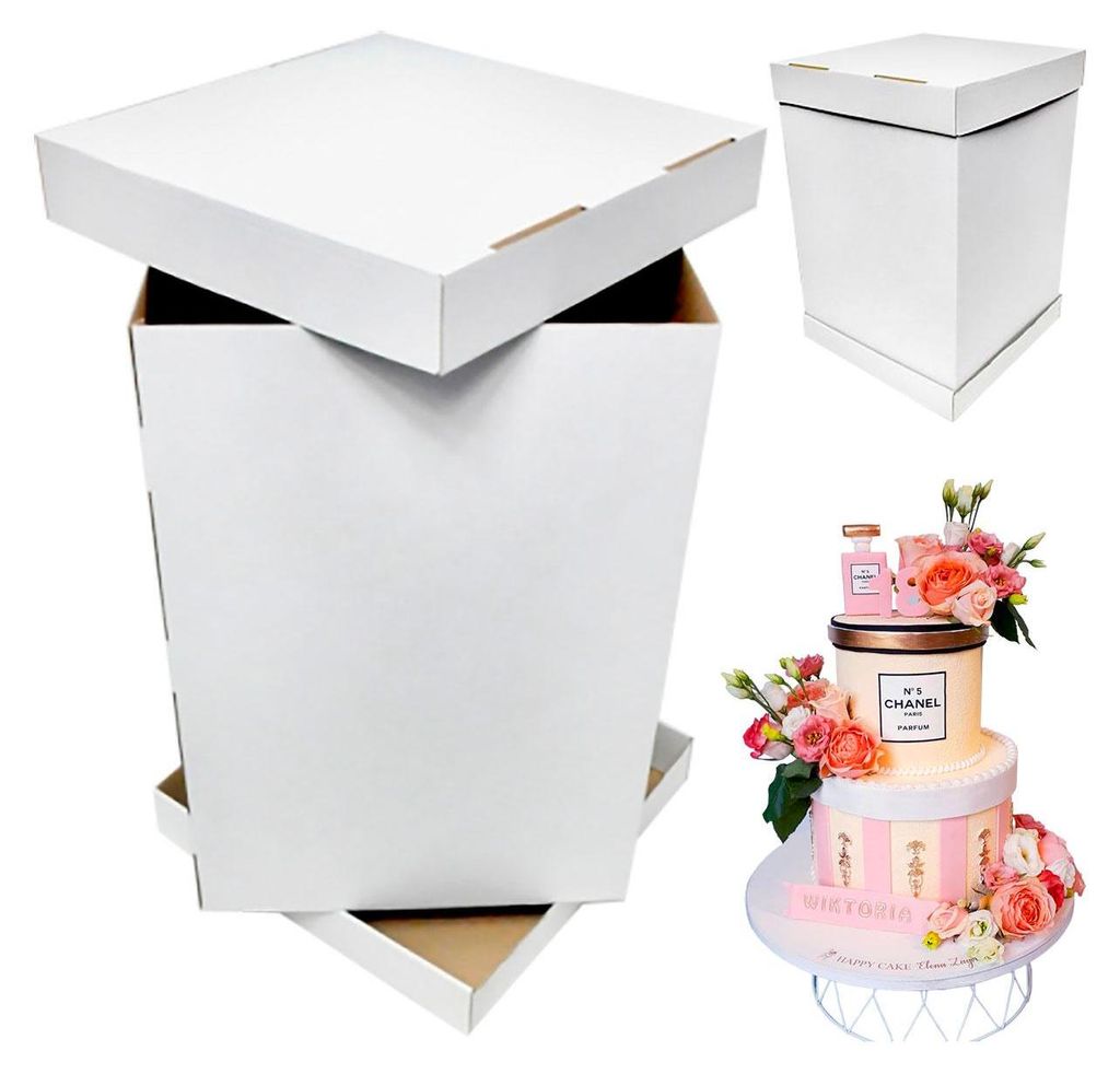 Brand4Cake Hohe Tortenbox 34x34x45 cm, Weiß, 1 Stück Produktbild 