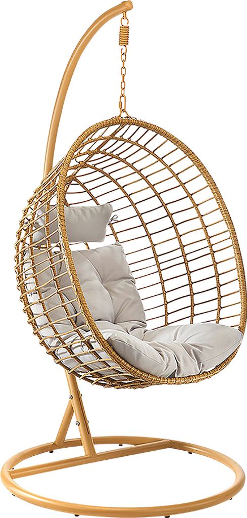 Kobolo Hängekorb"BOHO" mit Gestell und Schwingkorb - Polyrattan braun - Hängestuhl Gartenschaukel Relaxkissen Gartensessel Hängeschaukel Hänges...