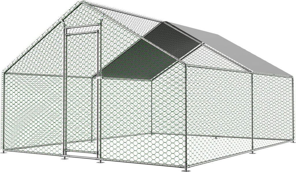 Freilaufgehege Silber 3x4x2 m mit Sicherheitsschloss & wasserdichtem PE-Dach, Metall Hühnerstall für Kleintiere