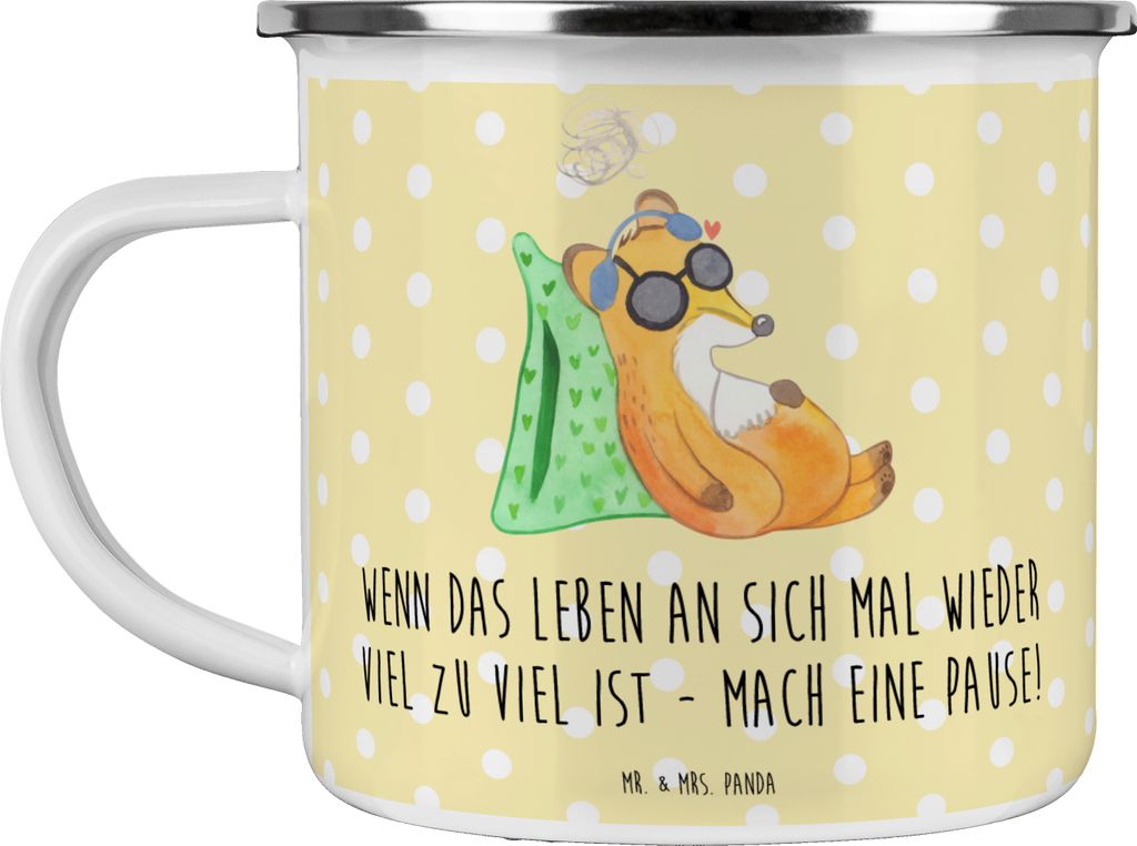 Mr. & Mrs. Panda Teebecher Fuchs Neurodiversität - Gelb Pastell - Geschenk, Pott, Fatigue, Teetasse, metallbecher, Emaille Tasse, Haferl, PEM