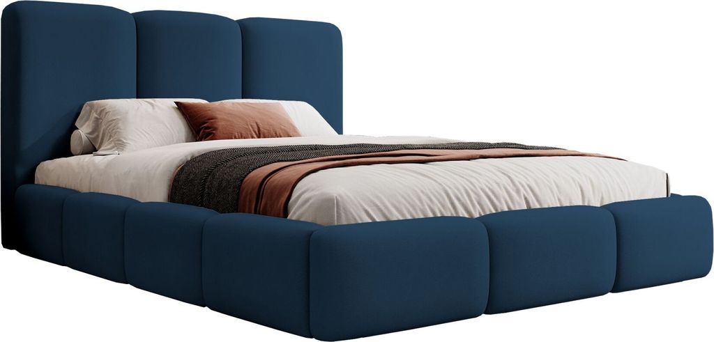 Selsey Bauro - Polsterbett 180x200 mit Stauraum und Samtbezug, marineblau