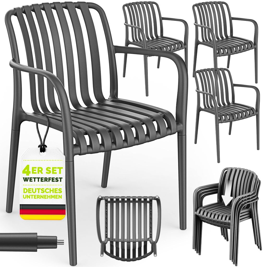 tillvex Gartenstühle 4er Set Stapelbar Wetterfest mit Armlehne | Outdoor Stühle bis 120kg belastbar | Gartenstühle Outdoor | Terrassenstuhl Ga...