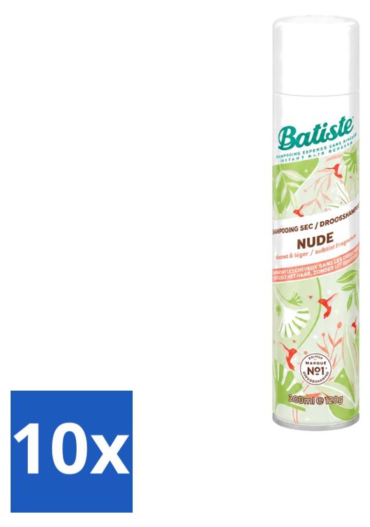 10 unidades de Champú Seco Batiste Nude, 200 ml cada uno. Imagen del producto 