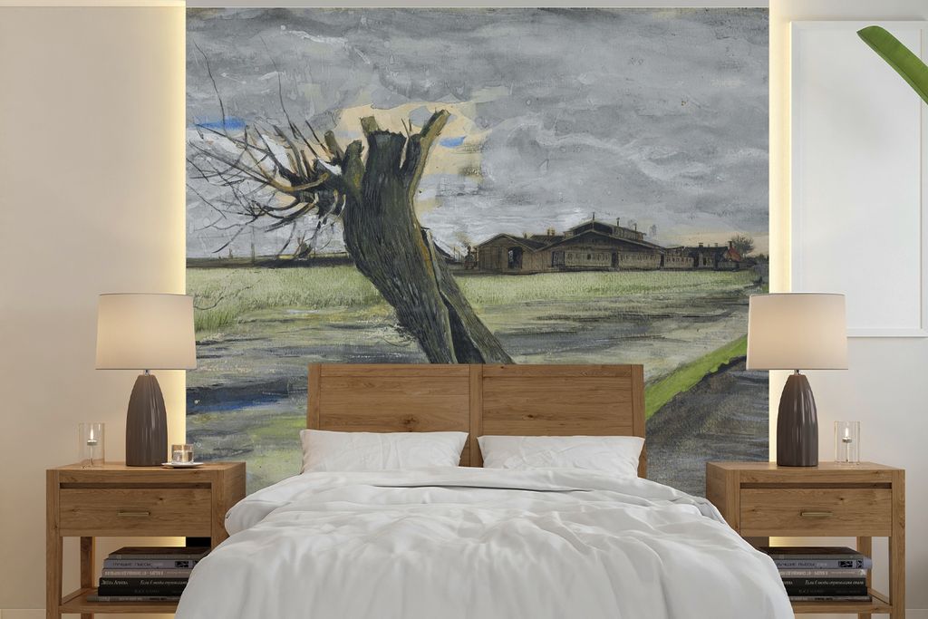 MuchoWow Fototapete für Wohnzimmer oder Schlafzimmer Wandtapete Vinyl Motivtapete Pollard Willow - Vincent van Gogh - 280x280 cm - Hintergrundbild