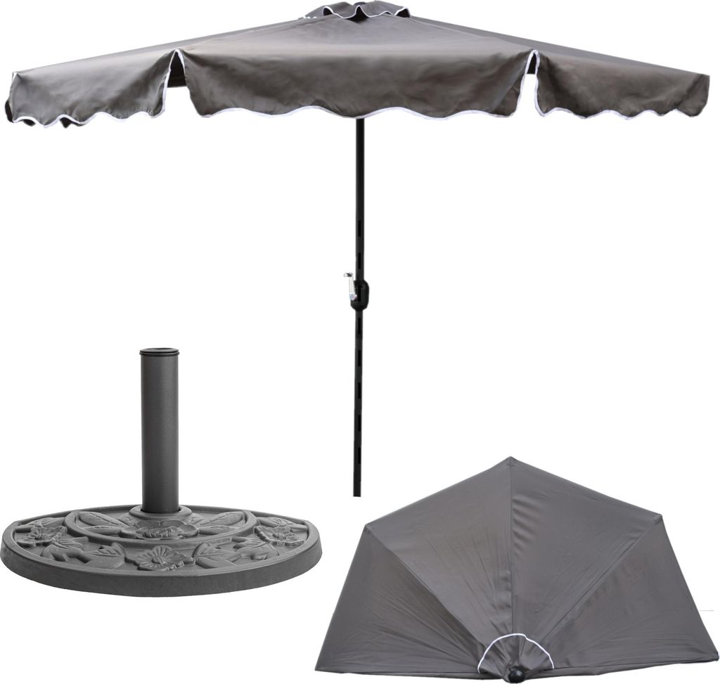 Sonnenschirm Halbrund Halbschirm mit Kurbel Balkonschirm Terrassenschirm Graphit Ø 270 cm H 235 cm Sonnenschutz UV-Schutz Polyester Stahl mit Schi...