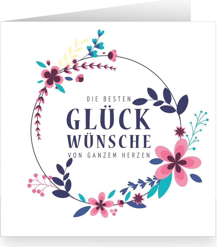 Leichte, florale Geburtstagskarte innen weiß mit Blütenkranz: Die besten Glückwünsche von ganzem Herzen