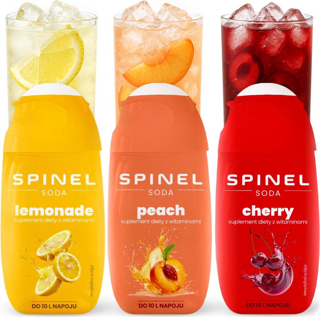Spinel Soda Zitrone Pfirsich Kirsche Sirup 65ml, 3 Stück für SodaStream Wassersprudler