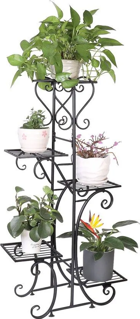 Étagère fleurs compacte 5 niveaux pour petits espaces - Métal noir mat