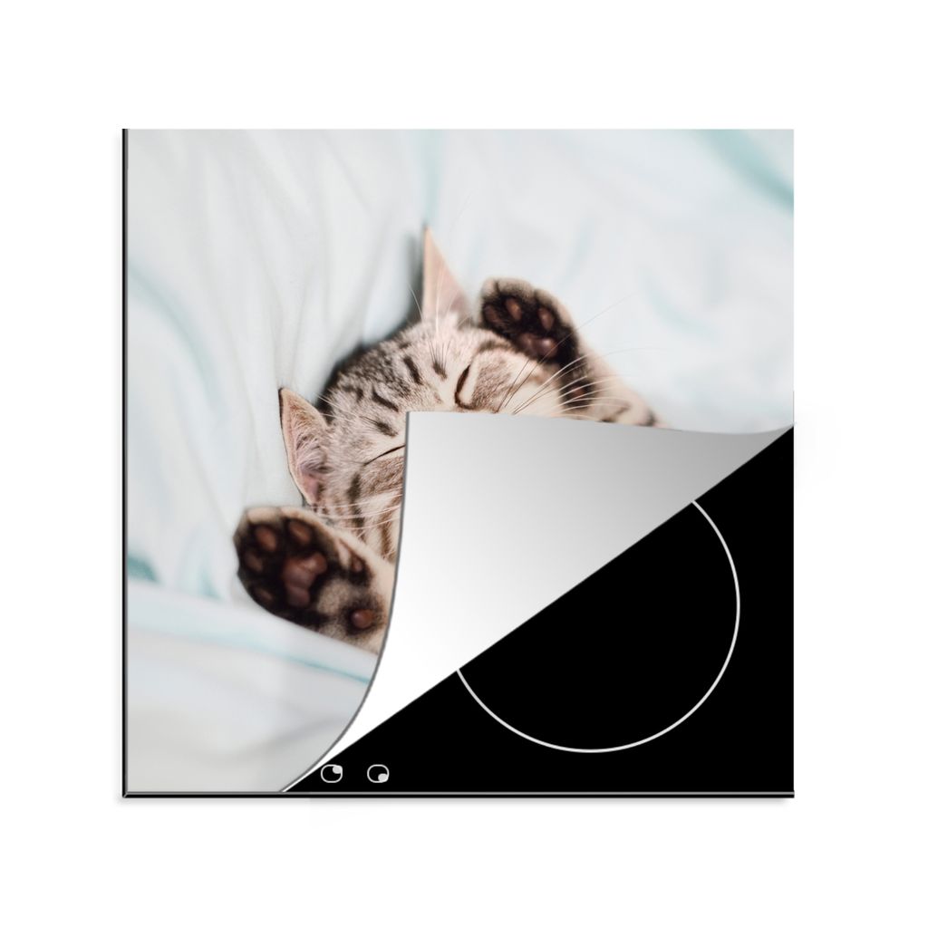 KitchenYeah Herdabdeckplatte Kätzchen - Lustig - Bett - Kinder - Jungen - Mädchen - Kinder , 78x78cm, Küche Deko, Glaskeramikkochfeld Herdabde...