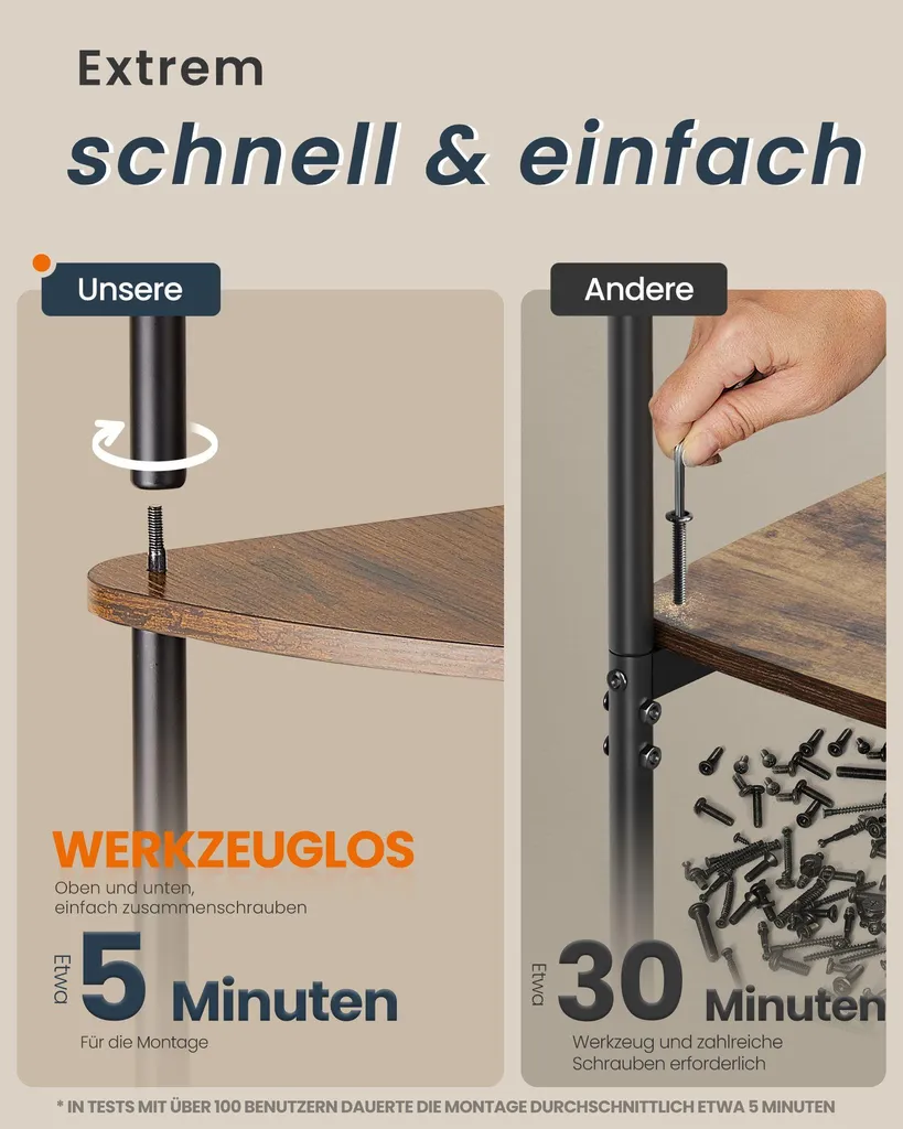 Bibliothèque d'angle 5 niveaux pour salon et bureau brun vintage bois - 3