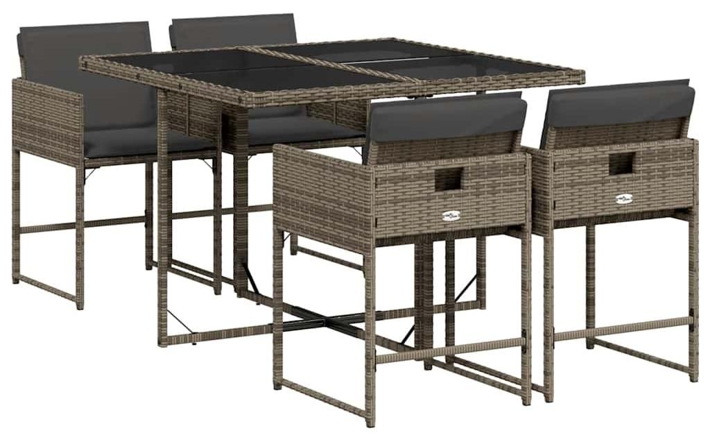 vidaXL 5-tlg. Garten-Essgruppe mit Kissen Grau Poly Rattan Produktbild 