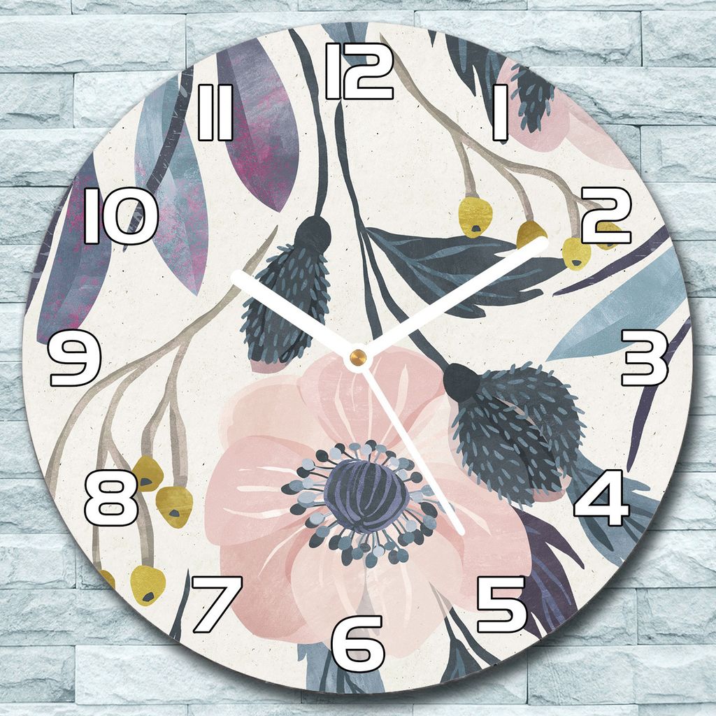 Wanduhr aus Glas Rund fi 30 Mohnblumen Vintage Quarz Deko Schlafzimmer Büro