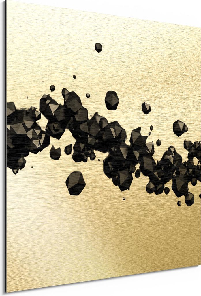 DEQORI Alu-Dibond Bild Gold 30x30 cm 'Geometrische Kometen' Wandbild Metall dünn Design