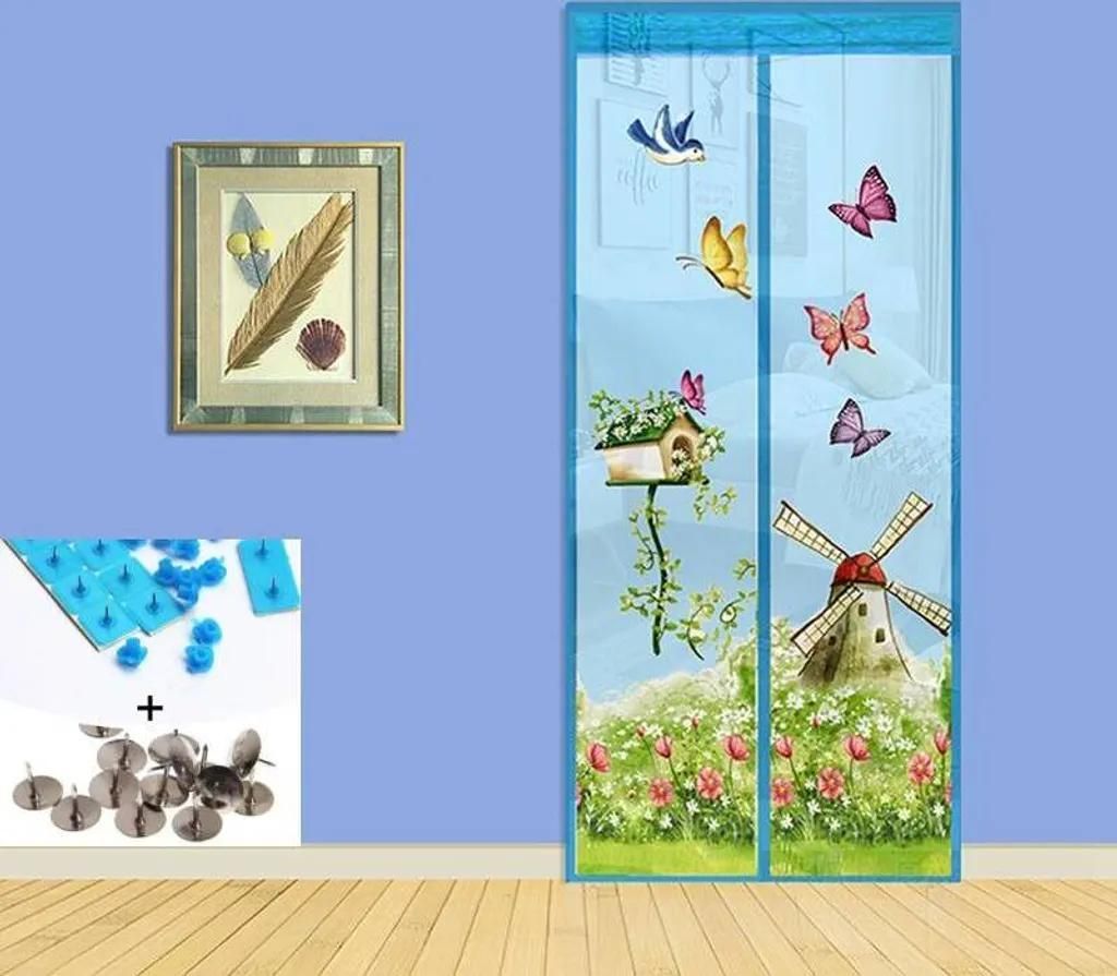 Magnetisches Fliegengitter, 100 x 210 cm, waschbar, Insektenschutz für Balkontür, Terrassentür, Schiebetür, Holz-, Eisen-, Aluminiumtüren (bla...