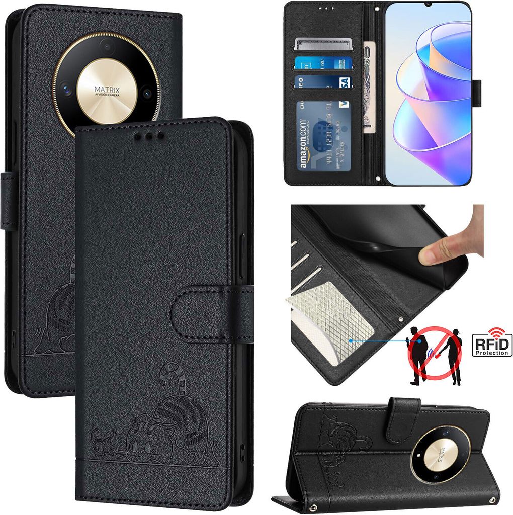 Leder Hülle für Honor X9b / Magic6 Lite Süße Katze Flip Produktbild 