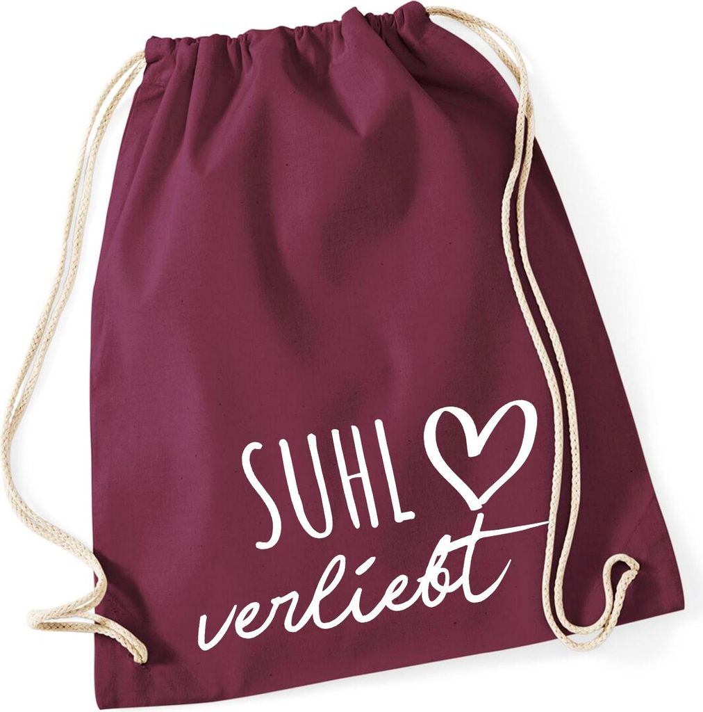 Huuraa Turnbeutel Suhl verliebt 12 Liter Burgundy Baumwolle Rucksack Geschenkidee