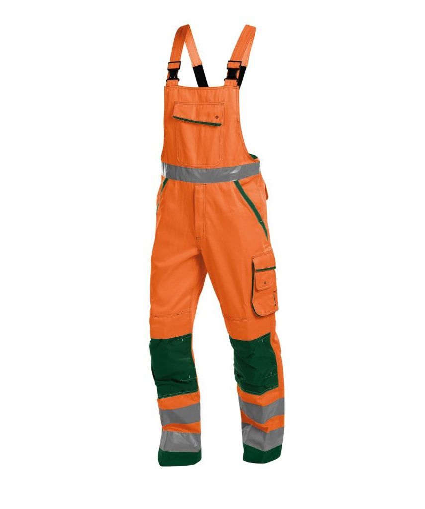 DASSY Malmedy Warnschutz Latzhose mit Kniepolstertaschen NEONORANGE/FLASCHENGRÜN Gr.52 Länge: STANDARD