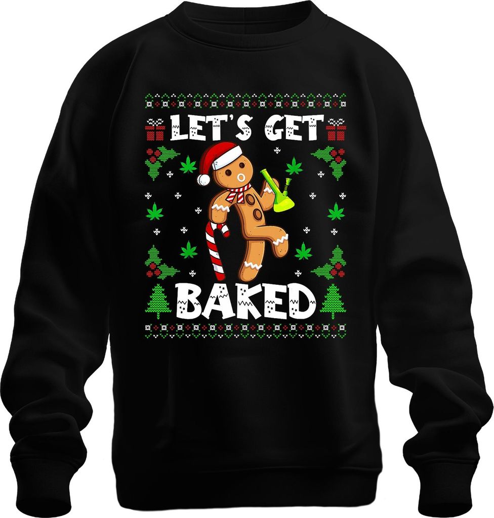 Let's Get Baked Lebkuchenmann Cannabis Weihnachten lustig Party Uni Sweatshirt Pullover, Schwarz, XL
