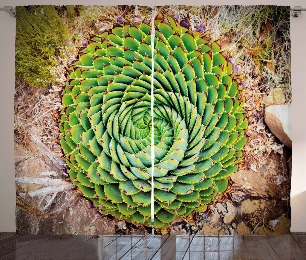 Rideau à Motif Aloe Vera Rustique 280x225 cm avec Boucles et Crochets