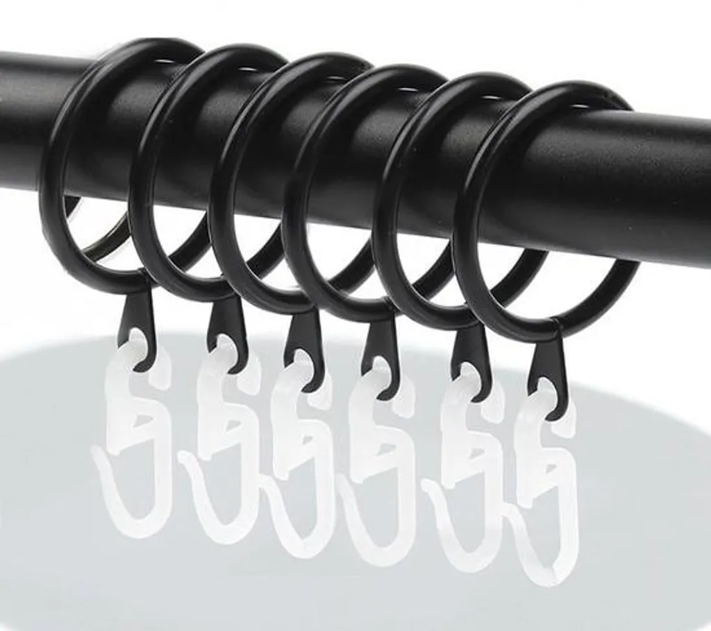 Anneaux de Rideaux Métalliques Robustes Noirs avec Crochets de Fixation