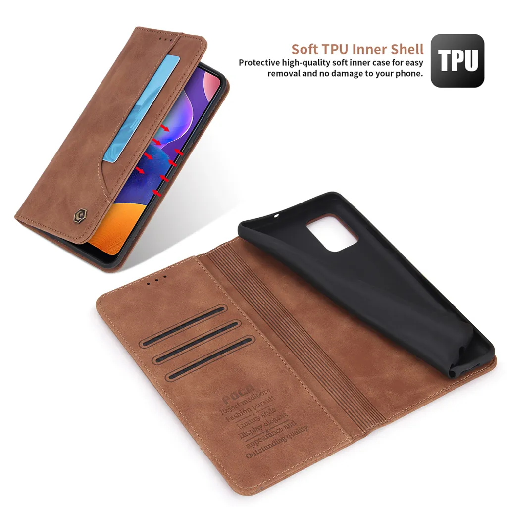 Xinyunew Cover Per Galaxy A31 Con Portafoglio E Vetro Temperato – Custodia Pelle Marrone E Supporto