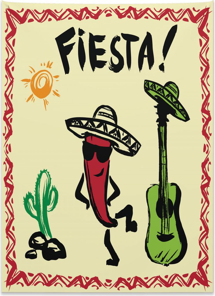 Abakuhaus Fiesta Wandteppich, Roter Pfeffer der mexikanischen Partei aus Weiches Mikrofaser Stoff Kein Verblassen Klare Farben Waschbar, 110 x 150 ...