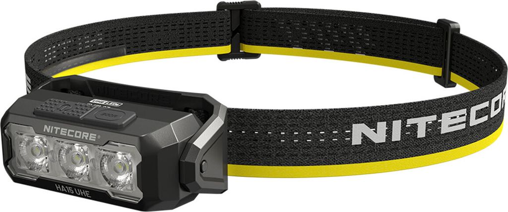 A Nitecore HA15 UHE LED headlamp is shown against a white background.