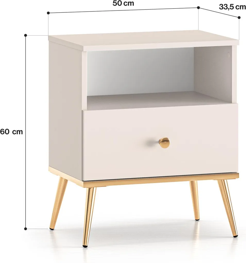 Comodino Design LUNA Beige Oro: Eleganza Esclusiva per Camera da Letto - 5