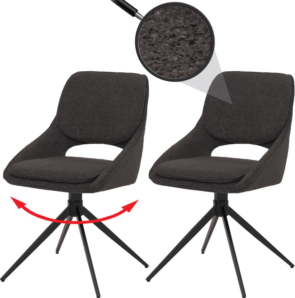 2er-Set Esszimmerstuhl MCW-N73, Küchenstuhl, drehbar Auto-Return, Stoff/Textil Boucle (540g/m²) dunkelgrau