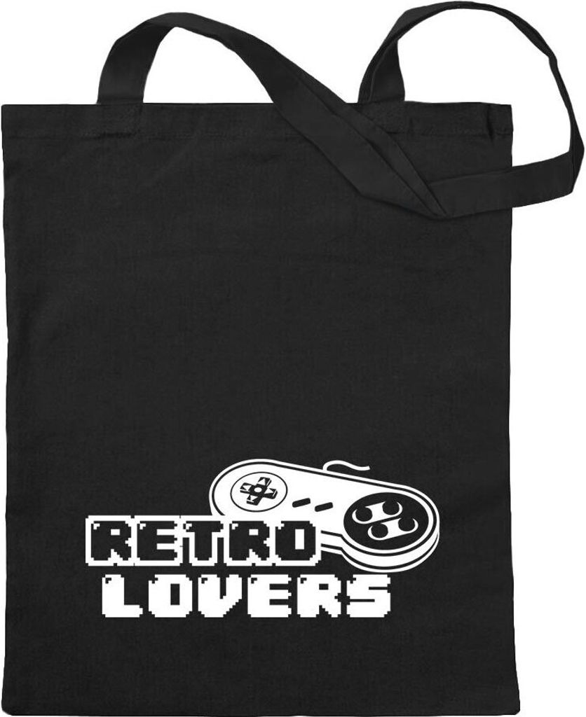 Kiwistar - Baumwolltasche - schwarz - Retro Controler zocken Spiel Games - Tragetasche Stoffbeutel Umhängetasche Langer Henkel