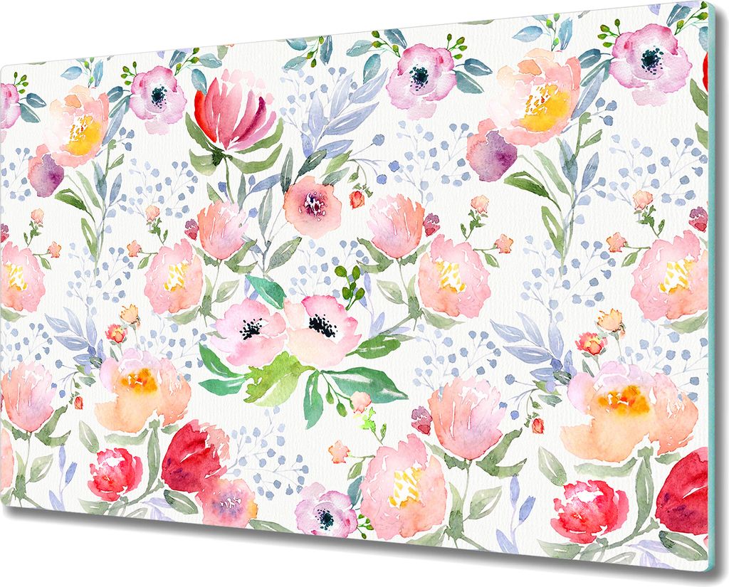 Glas Schneidebrett Herdabdeckplatten Schneideplatten - 80x52 cm - Pastell Blüten