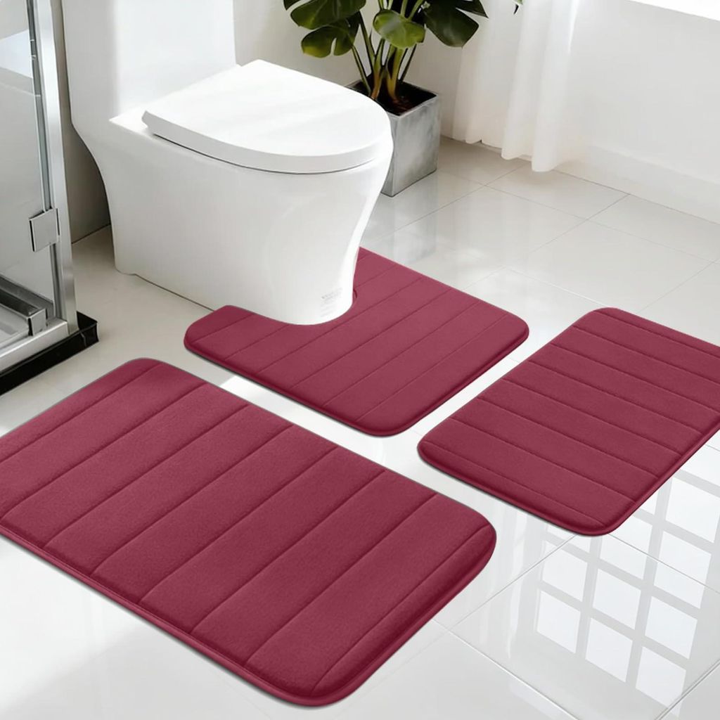 3-teiliges Badezimmer-Set aus Memory-Schaum, bestehend aus einer weichen Badematte und einer U-förmigen WC-Matte mit Aussparung, extrem saugfähig...