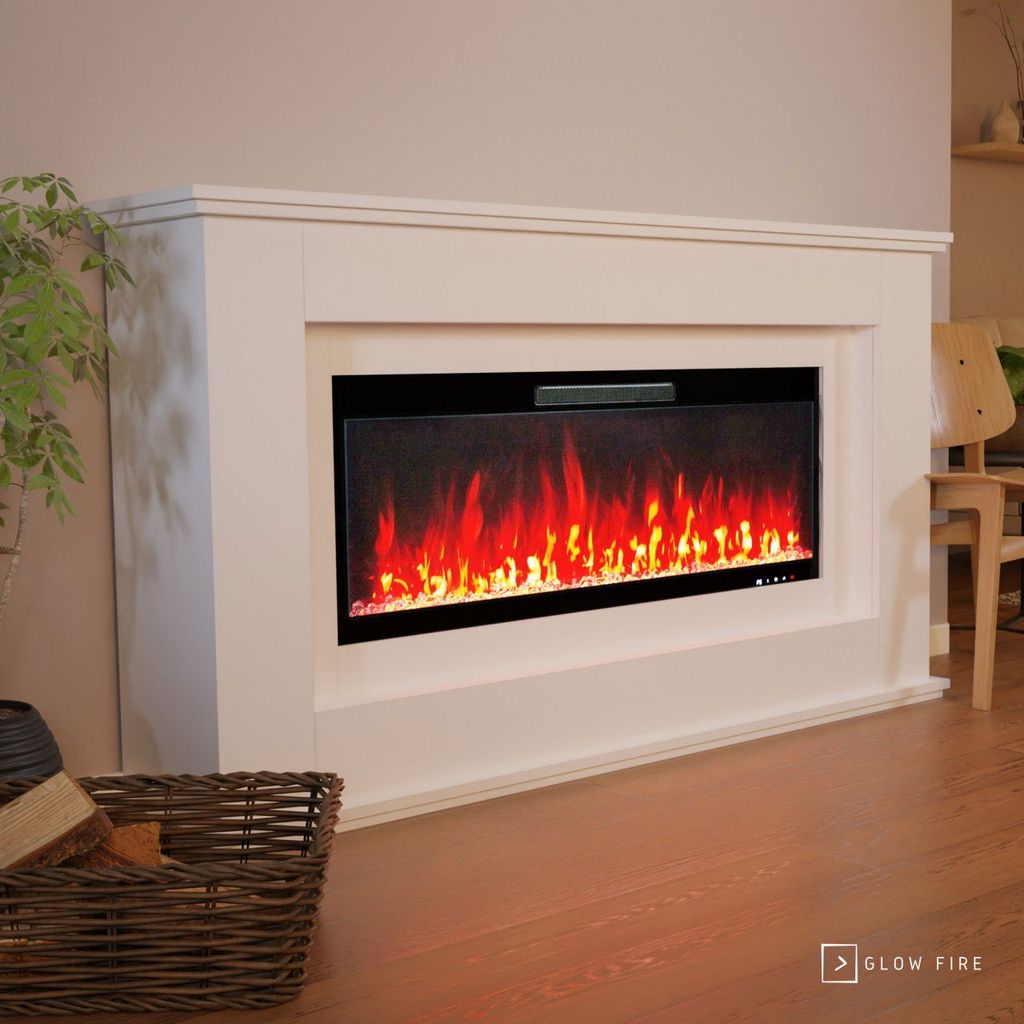 Glow Fire Elektrokamin 'Rhea' 127 | LED Standkamin in weiß mit Heizung (1500 W) | HxBxT: 97x178x33 cm