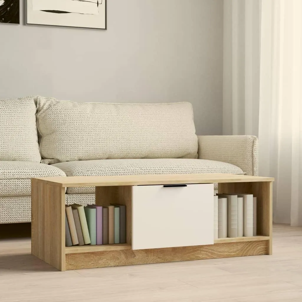 Table Basse Gain de Place Blanche et Chêne Sonoma Durable 102x50x36 cm