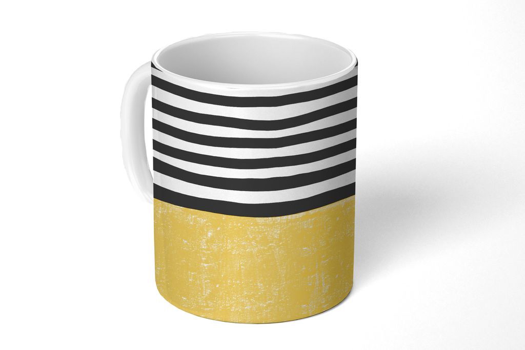 KitchenYeah Tasse Kaffeetasse Kaffeebecher 350 ml Design - Gelb - Schwarz - Weiß Teetasse - Fototasse - Becher - Keramikbecher - Teebecher - Kaf...