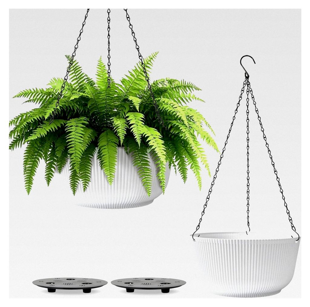 Blumenampel aus Kunststoff 2er Set, Hängeampel mit Ketten, Blumenampel mit Bewässerungssystem für Garten und Wohnzimmer, Hängend für Pflanzen,...