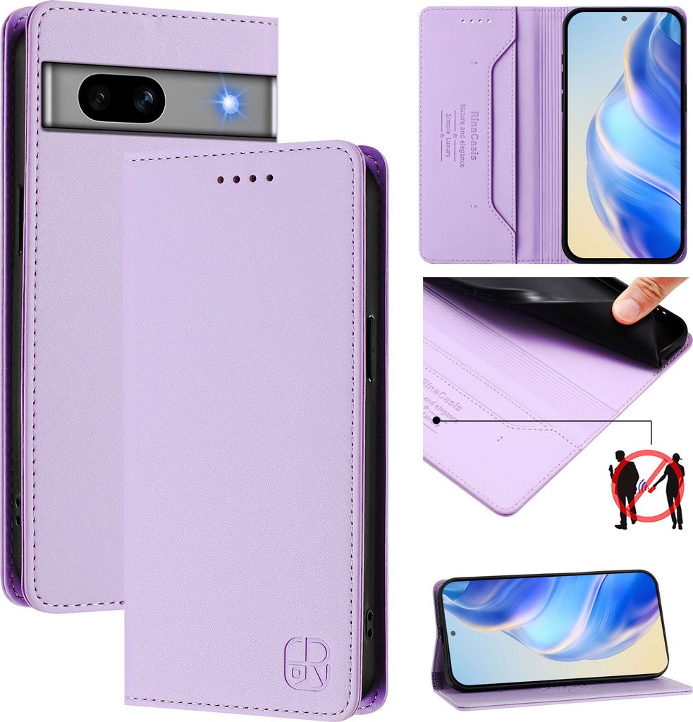 Lederhülle für Google Pixel 7A Hülle Flip Brieftasche Kartenfächern Ständer Schutzhülle Violett