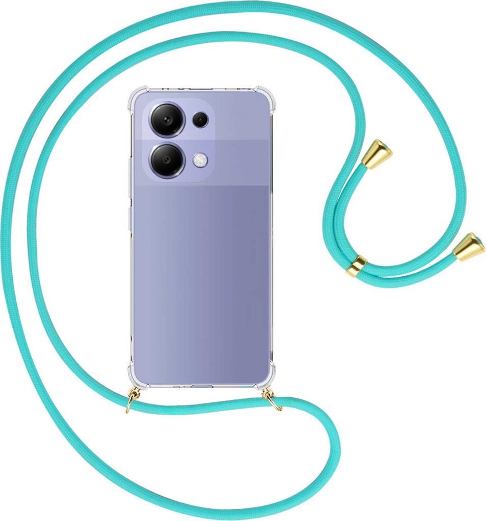 Handykette Backcover-Schutzhülle mit Band (Metall goldfarben) für Xiaomi Redmi Note 13 4G - türkis